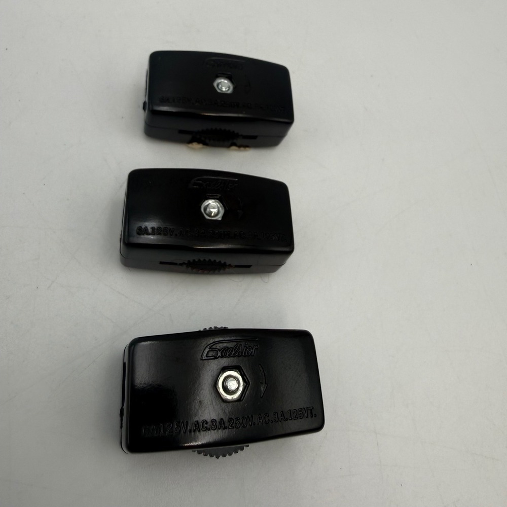Excelsior WW-029 Black Inline Rotary Lamp Cord Switch Lot of 3 6A 125V Vintage